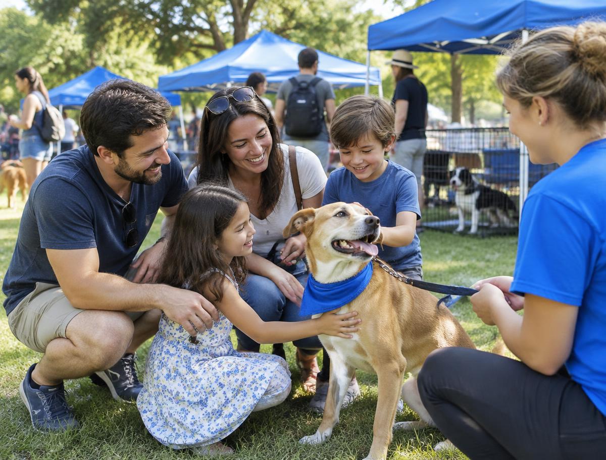 People at an adoption event in a park